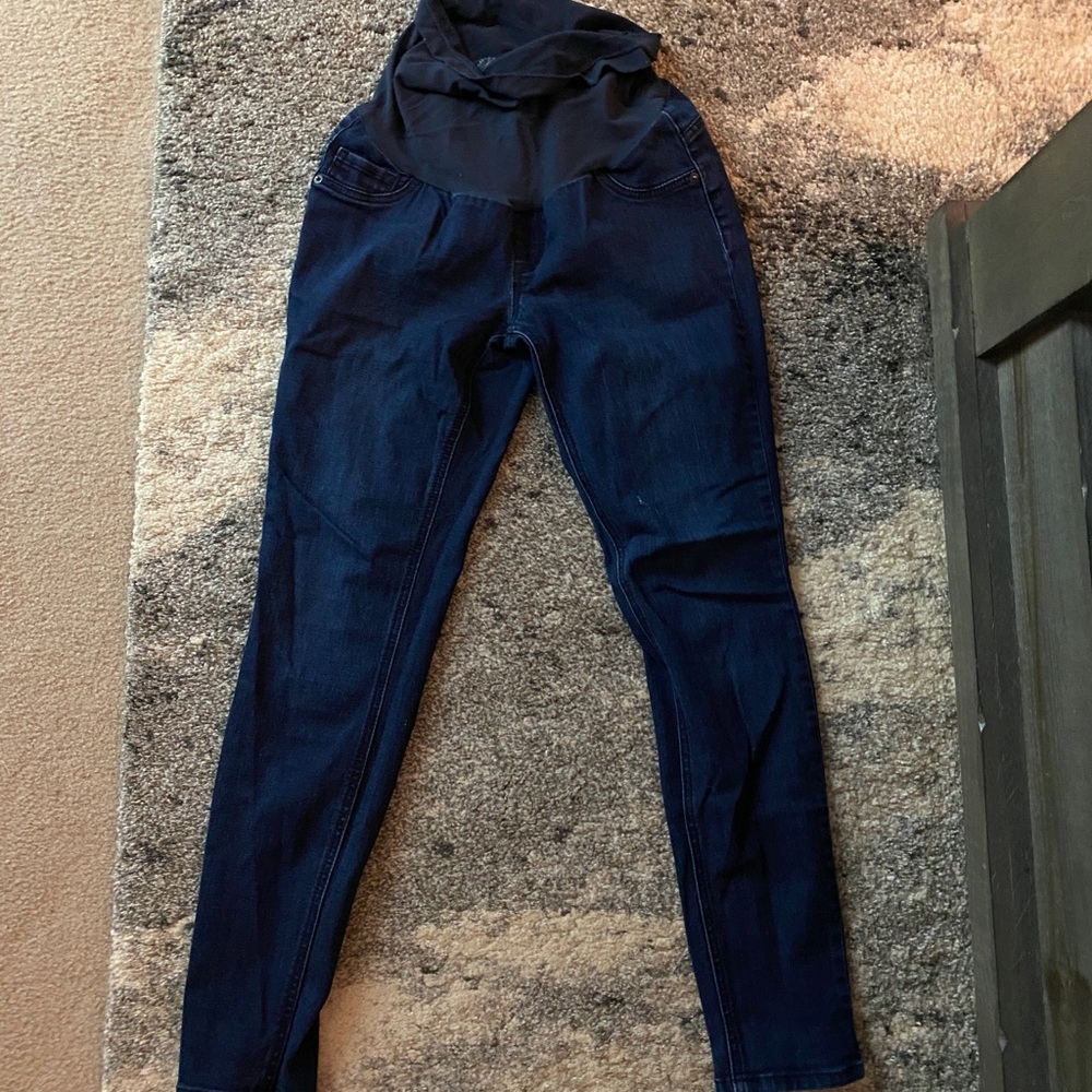 Indigo Blue Maternity Jeans - Dark/Skinny, Full Belly Panel, worn once